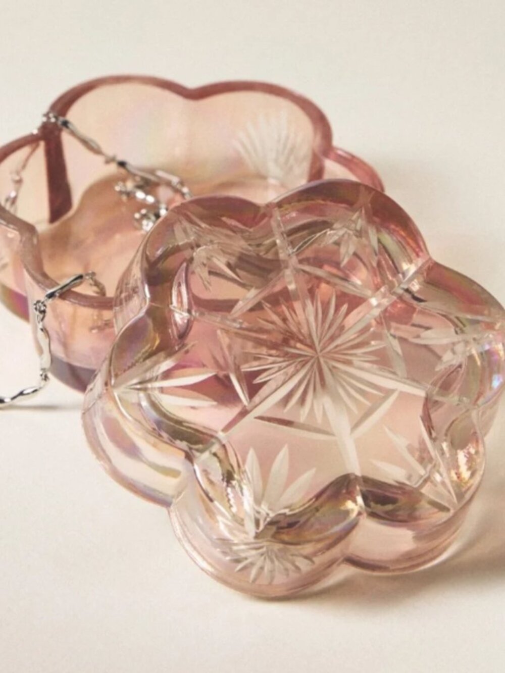 Anthropologie Luna Etched Glass Lidded Trinket Box